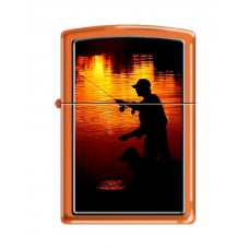 Зажигалка ZIPPO Ночная рыбалка, латунь/сталь с покрытием Orange Matte, оранжевая, 36x12x56 мм