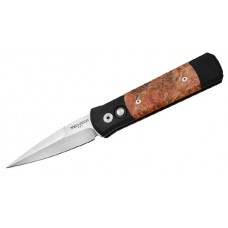 Автоматический складной нож Godson™", Satin Finish Blade, Black Aluminum w/ Dyed Box Elder Burl Inlay