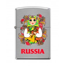 Зажигалка ZIPPO Русская Матрёшка, латунь/сталь с покрытием Brushed Chrome, серебристая, 36x12x56 мм