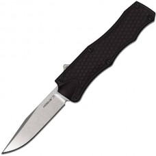 Автоматический складной нож OTF Auto, Stone-Tumbled Clip Point Blade, Black Aluminum Handle