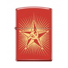 Зажигалка ZIPPO Серп и Молот на Звезде, латунь/сталь с покрытием Red Matte, красная, 36x12x56 мм