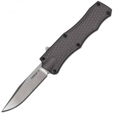 Автоматический складной нож OTF Auto, Stone-Tumbled Clip Point Blade, Grey Aluminum Handle