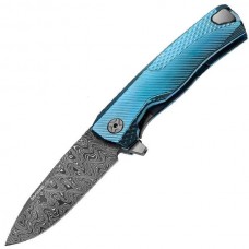 Нож складной ROK Ball-Bearing Flipper, Blue Solid® Titanium Handle, Chad Nichols Damascus