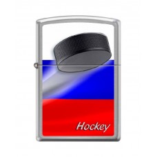 Зажигалка ZIPPO Российский хоккей, латунь/сталь с покрытием Brushed Chrome, серебристая, 36x12x56 мм