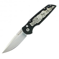 Автоматический складной нож TR-3 Bruce Shaw Designed "coin struck" Skull & Bones Inlay, Satin Blade 8.89 см.