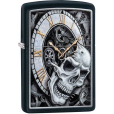 Зажигалка ZIPPO Skull Clock с покрытием Black Matte, латунь/сталь, чёрная, матовая, 36x12x56 мм