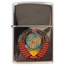 Зажигалка ZIPPO Герб СССР High Polish Chrome, латунь, ник.-хром. покр., серебр., глянц., 36х56х12 мм