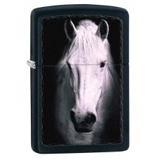 Зажигалка ZIPPO Белая лошадь, латунь с покрытием Black Matte, чёрная, матовая, 36x12x56 мм