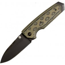 Нож складной EX-02 Spear Point Thumb Stud, Black/Green G-Mascus® G10 Handle, Black Blade 9.52 см.