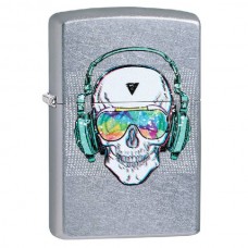 Зажигалка ZIPPO Skull Headphone с покрытием Street Chrome™, латунь/сталь, серебристая, 36x12x56 мм