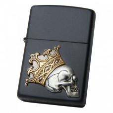 Зажигалка Zippo с черепом, покрытие Black Matte, латунь/сталь, черная, матовая, 36x12x56 мм