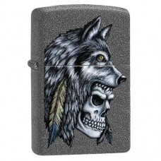 Зажигалка ZIPPO Wolf Skull с покрытием Iron Stone™, латунь/сталь, серая, матовая, 36x12x56 мм