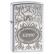 Зажигалка ZIPPO American Classic, латунь с покрытием High Polish Chrome, серебристый, 36х12x56 мм