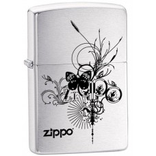 Зажигалка ZIPPO Butterfly, латунь с покрытием Brushed Chrome, серебристый, матовая, 36х12x56 мм