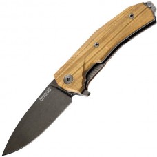 Нож складной KUR Ball-Bearing Flipper, Olive Wood Handle, Stonewashed PVD-Coated