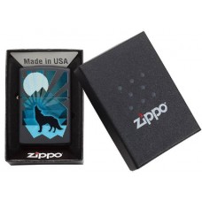 Зажигалка ZIPPO Wolf and Moon с покрытием Black Matte, латунь/сталь, чёрная, матовая, 36x12x56 мм