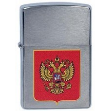 Зажигалка ZIPPO Герб России, латунь с  покрытием Brushed Chrome, серебристый, матовая, 36х12x56 мм