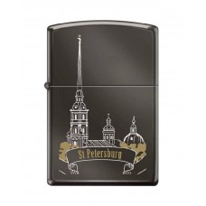 Зажигалка ZIPPO Петропавловская крепость, с покрытием Black Ice®