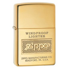 Зажигалка ZIPPO Windproof, латунь, золотистый, глянцевая с гравировкой, 36х56х12мм