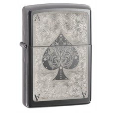 Зажигалка ZIPPO Ace, латунь с покрытием Black Ice®, чёрный, глянцевая, 36х12x56 мм