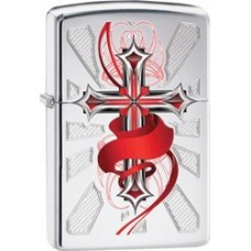 Зажигалка ZIPPO Cross, латунь с покрытием High Polish Chrome, серебристый, глянцевая, 36х12x56 мм