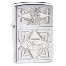 Зажигалка ZIPPO Ford, латунь с покрытием High Polish Chrome, серебристая, глянцевая, 36х12x56 мм