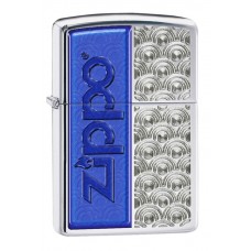 Зажигалка ZIPPO Classic, латунь с покрытием High Polish Chrome, серебристый/синий, 36х12x56 мм