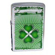 Зажигалка ZIPPO Clover, латунь с покрытием Street Chrome™, серебристый/зеленый, матовая, 36х12x56 мм