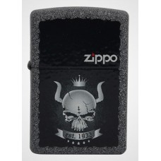 Зажигалка ZIPPO Skull Crown, латунь с покрытием Iron Stone Matte, серый, матовая, 36х12x56 мм