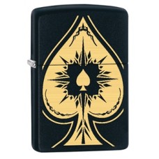 Зажигалка ZIPPO Spade, латунь с покрытием Black Matte, черный с козырным тузом, матовая, 36х12x56 мм