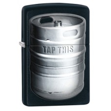 Зажигалка ZIPPO Kegger, латунь с покрытием Black Matte, черный с бочонком пива, матовая, 36х12x56 мм