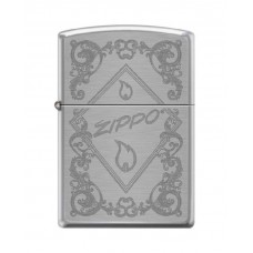 Зажигалка ZIPPO 200 Zippo Framed Flame, латунь/сталь с покрытием Brushed Chrome, 36x12x56 мм