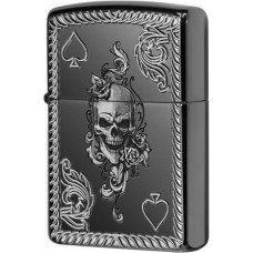 Зажигалка ZIPPO Armor® Череп с покрытием Black Ice®, латунь/сталь, чёрная, глянцевая, 36x12x56 мм