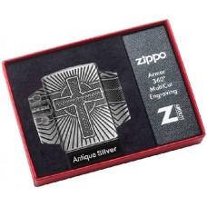 Зажигалка ZIPPO Armor® с покрытием Antique Silver, латунь/сталь, серебристая, матовая, 36x12x56 мм