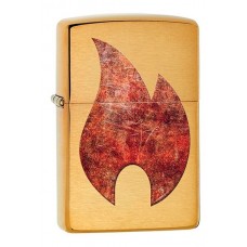 Зажигалка ZIPPO Rusty Flame с покрытием Brushed Brass, латунь/сталь, золотистая, 36x12x56 мм