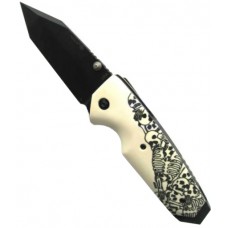 Нож складной EX-02 Tanto Thumb Stud, Custom Skulls & Bones Handle, Black Blade 8.57 см.