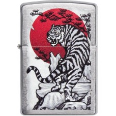 Зажигалка ZIPPO Asian Tiger с покрытием Brushed Chrome, латунь/сталь, серебристая, 36x12x56 мм