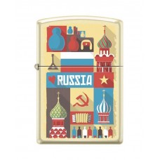 Зажигалка ZIPPO Открытка из России, латунь/сталь с покрытием Cream Matte, кремовая, 36x12x56 мм