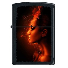 Зажигалка ZIPPO Девушка-огонь, латунь с покрытием Black Matte, чёрная, матовая, 36x12x56 мм