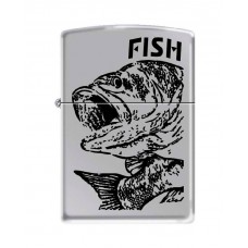 Зажигалка ZIPPO Чёрный окунь, латунь/сталь с покрытием High Polish Chrome, серебристая, 36x12x56 мм