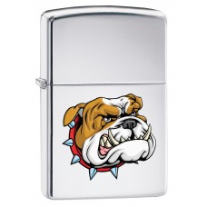 Зажигалка ZIPPO Бульдог, латунь с покрытием High Polish Chrome, серебристая, глянцевая, 36х12x56 мм