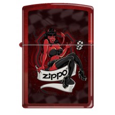 Зажигалка ZIPPO Дьяволица, с покрытием Candy Apple Red™, латунь/сталь, красная, 36x12x56 мм