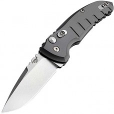 Автоматический складной нож A01-Microswitch, Stone-Tumbled Drop Point Blade, Grey Aluminum Handle