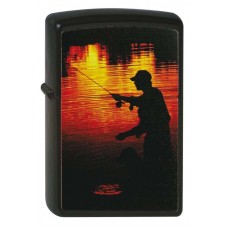 Зажигалка ZIPPO Рыбак, с покрытием Black Matte, латунь/сталь, чёрная, матовая, 36x12x56 мм