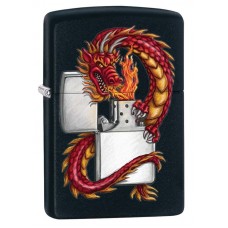 Зажигалка ZIPPO Дракон, латунь с покрытием Black Matte, чёрная, матовая, 36x12x56 мм