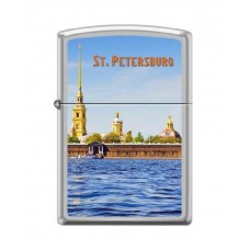 Зажигалка ZIPPO Петропавловская крепость, с покрытием Satin Chrome™