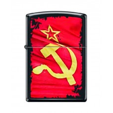 Зажигалка ZIPPO Серп и Молот, латунь/сталь с покрытием Black Matte, чёрная, матовая, 36x12x56 мм