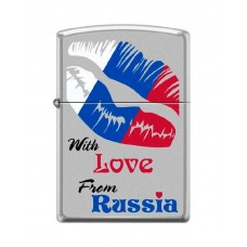 Зажигалка ZIPPO Из России с любовью, латунь/сталь с покрытием Satin Chrome, матовая, 36x12x56 мм