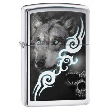 Зажигалка ZIPPO Classic с рисунком волка, покрытие High Polish Chrome