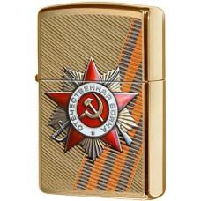 Зажигалка ZIPPO День победы с покрытием Brushed Brass, медь/сталь, золотистая, матовая, 36x12x56 мм